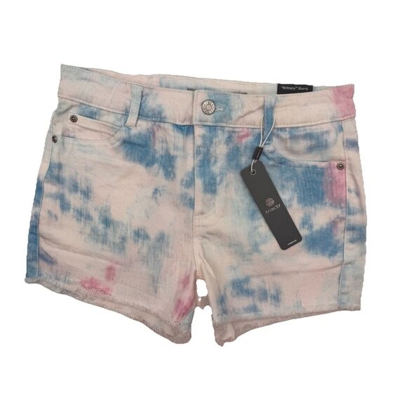 NWT Tractr Girl’s Shorts 16 Tie Dye Blue Pink White Cutoff Jean Cotton Candy - Picture 1 of 10